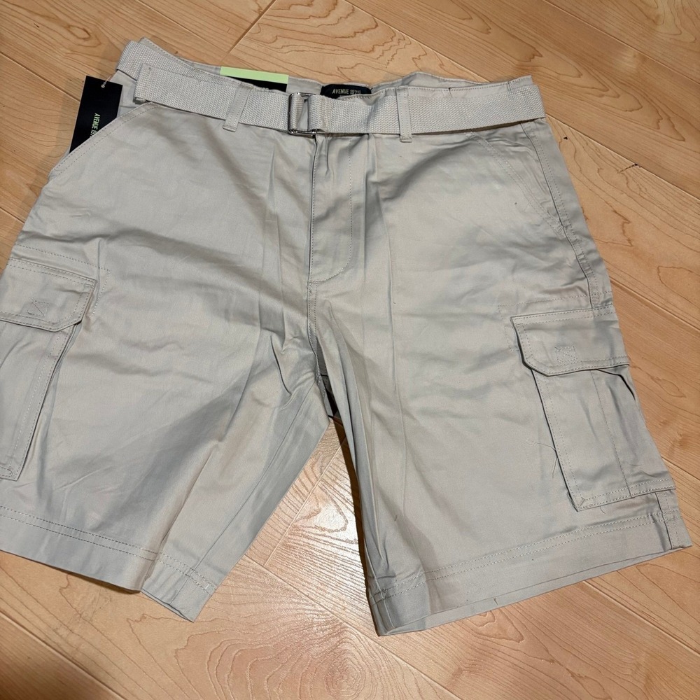 Avenue 1975 New York Mens 36 Cargo Shorts Beige Khaki Belted NWT
